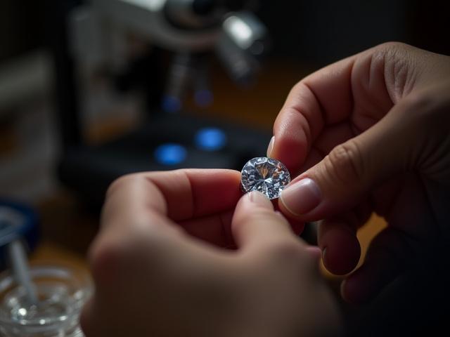 보석 감정 전문가가 루페로 보석을 감정하는 모습